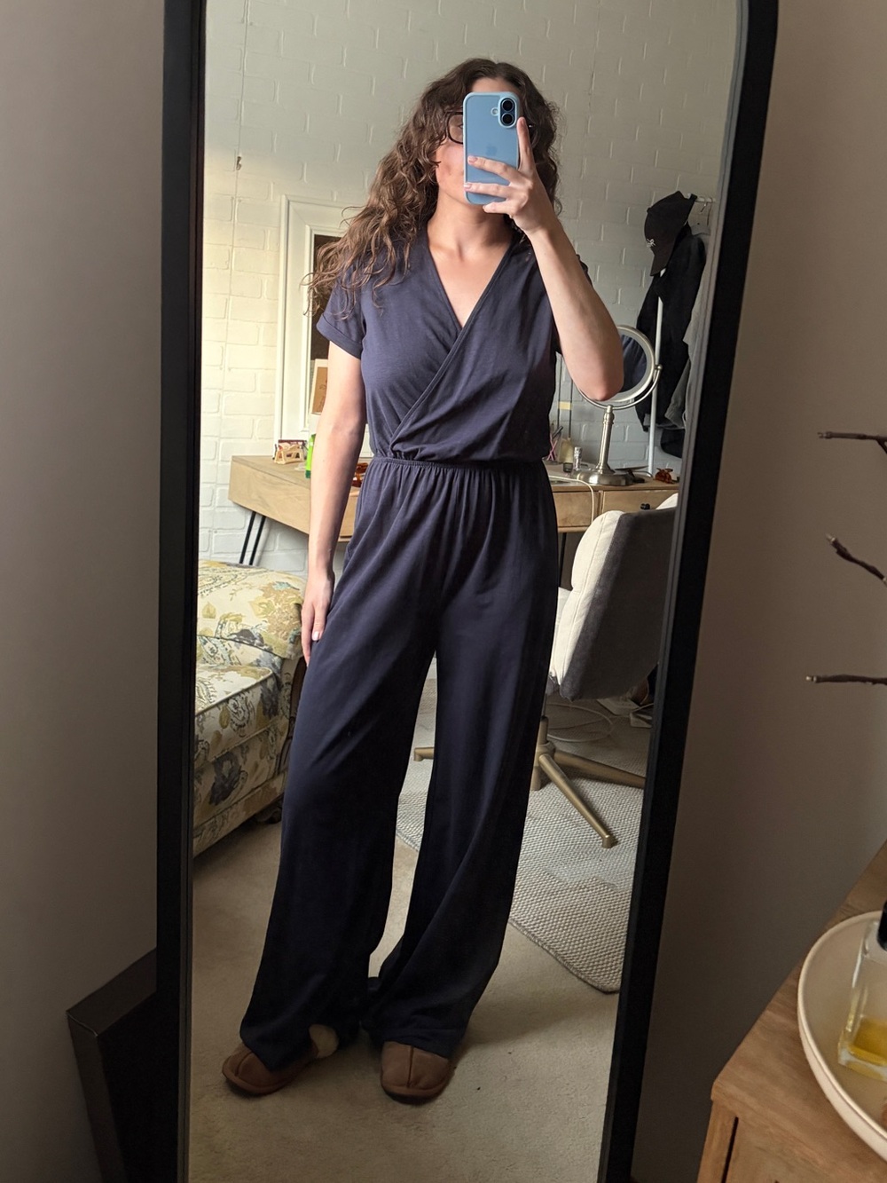 Relaxed Short-Sleeve Navy Jumpsuit